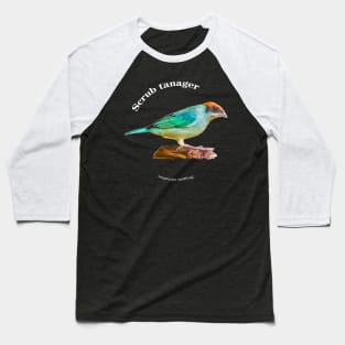 Scrub tanager tropical bird pin white text Baseball T-Shirt